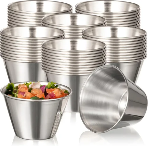 Vista 12 de Fit Meal Prep [Paquete de 12] Tazas de salsa de inmersión de acero inoxidable de 1.5 onzas, moldes de metal reutilizables, cuencos de condimentos