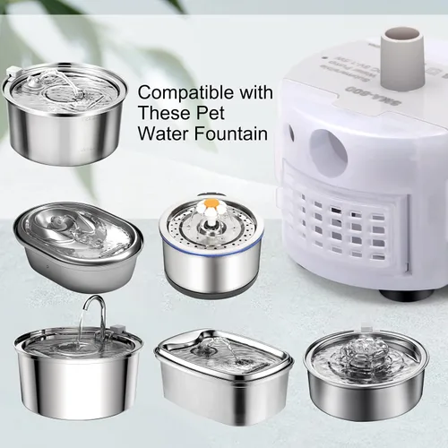 Vista 5 de Bomba de fuente de agua para gatos para fuente de agua de acero inoxidable de 3.2L/108 onzas y fuente de acero inoxidable para gatos de 67 oz/2 L
