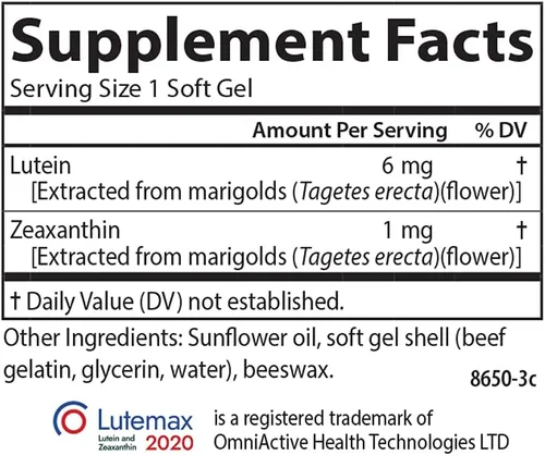 Vista 4 de Carlson - Luteína, 6 mg, visión saludable y función ocular, antioxidante, 60 cápsulas blandas
