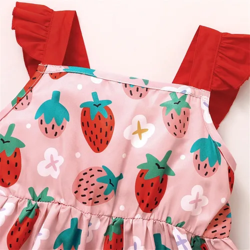 Vista 6 de Vestido de colibrí con estampado de fruta y fresa, sin mangas, para niñas pequeñas, para la playa, para niñas pequeñas, color rosa, 5-6 años