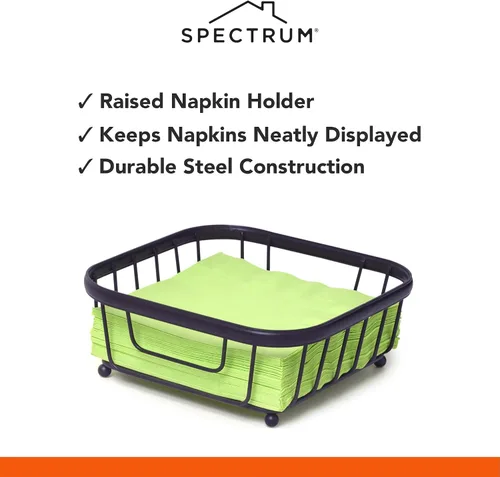 Vista 3 de Spectrum Ashley - Servilletero plano negro para encimera de cocina, mesa de comedor, picnic al aire libre, servilletas de cóctel, dispensador