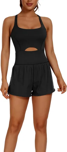 Vista 4 de Raxnode Athletic Rompers Jumpsuits for Women - One Piece Fitted Onesie Overalls for Workout Yoga Sports