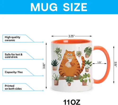 Vista 6 de Hyturtle Bonita taza de café de gato naranja, regalos de Navidad para mamá de gato, regalo de decoración de plantas para amantes de las plantas