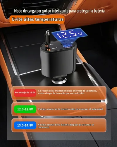Vista 3 de BERTHALESS Cargador de coche retráctil para papá, carga rápida 4 en 1 con USB-C y USB-A, compatible con iPhone 17/16/15/14/13/12/11, Galaxy, Pixel