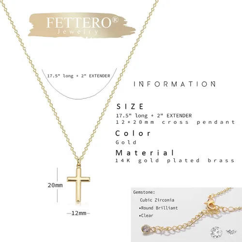 Vista 5 de Fettero - Collar con dije de cruz de fe, chapado en oro de 14 K, cadena fina, minimalista, simple, pequeña, para oración, regalo de joyería religiosa