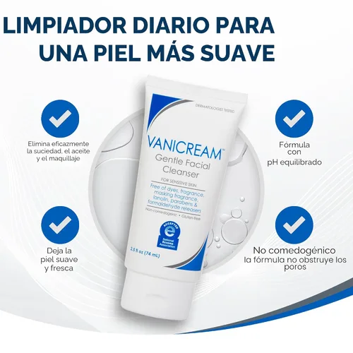 Vista 6 de Vanicream Limpiador facial suave, 2.5 onzas líquidas, formulado sin irritantes comunes para pieles sensibles, elimina el maquillaje, la suciedad
