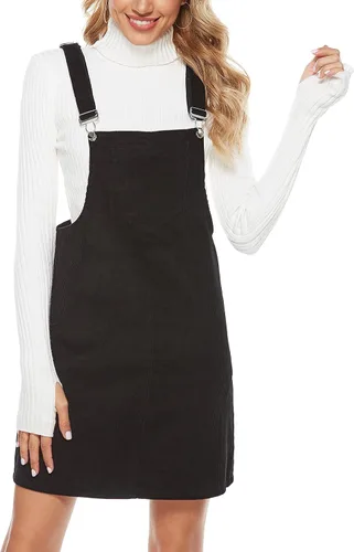 Vista 2 de Yeokou Vestido de pana para mujer, con tirantes acampanados, con bolsillo tipo babero