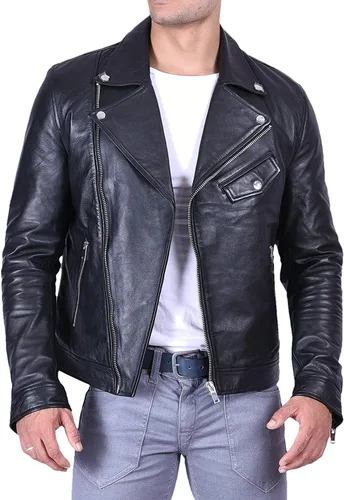 Vista 6 de Chaqueta Hombre - Cafe Racer Real Lambskin Leather Motorcycle Biker Jacket