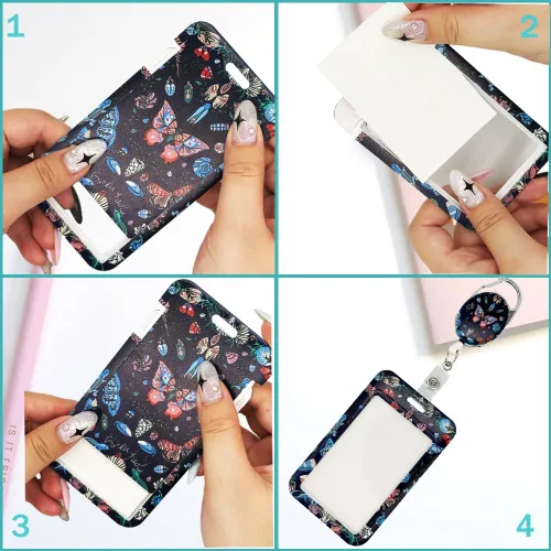 Vista 3 de ZOSTLAND Soporte para tarjetas de identificación 3 en 1 con cordón y carrete retráctil resistente, soporte de insignia de mariposa con clip
