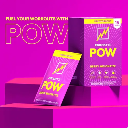 Vista 8 de EBOOST POW Natural - Polvo de preentrenamiento – 15 paquetes – Berry Melon Fizz – Un suplemento preentrenamiento para el rendimiento, apoyo