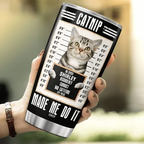 Vista 4 de CUBICER Vaso personalizado con diseño de gato americano de pelo corto con tapa, divertidos regalos de Navidad para mujeres, hombres, adultos