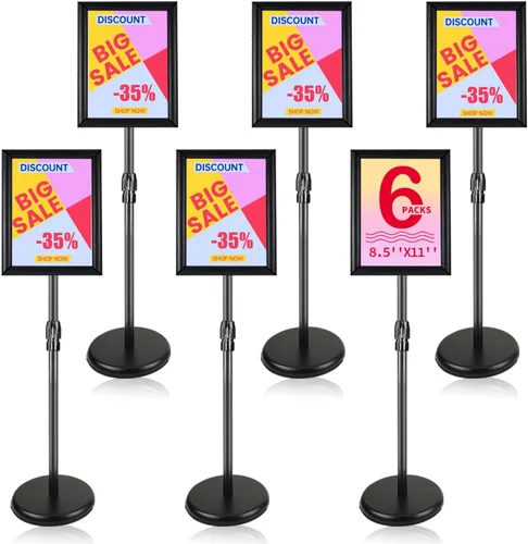 Vista 14 de Soporte para letreros – 8.5 x 11 pulgadas, soporte de cartel ajustable con pedestal de rotación de 360° resistente, soporte de pie de pie