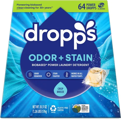 Vista 7 de Dropps Cápsulas de detergente para ropa a base de biológicas Odor & Stain Crisp Breeze HE compatibles con ropa fresca, suministros de jabón