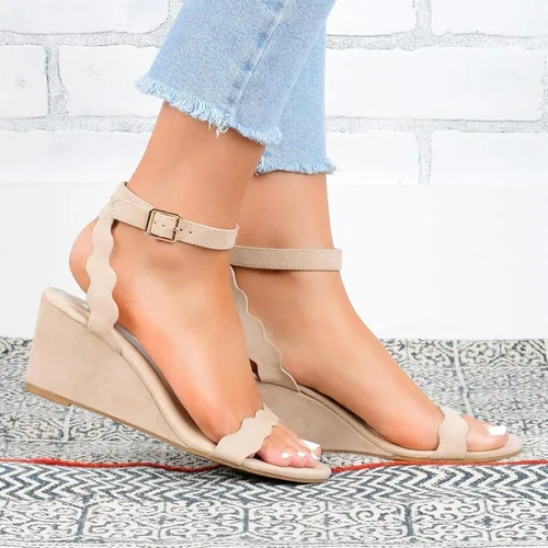 Vista 3 de Sandalias sintéticas de plataforma para mujer, con hebilla y correa al tobillo, sandalias de plataforma para mujer, A1-oro, 4.5-10