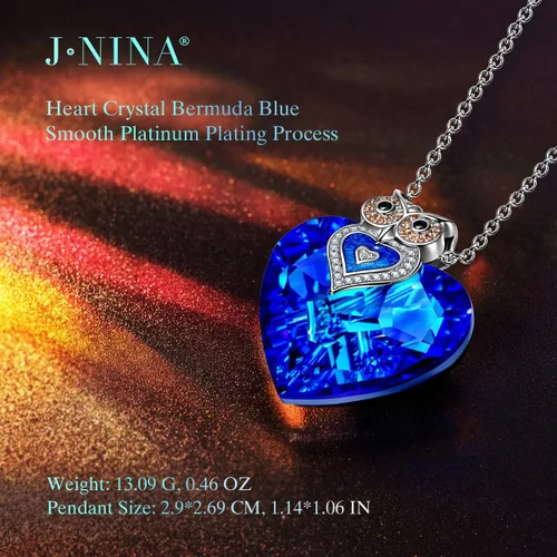 Vista 2 de J.NINA Blue Heart Necklaces for Women, Cute Animal Pendant Necklace for Woman,Butterfly Necklace & Owl Necklace with Crystal from Austria, Birthday