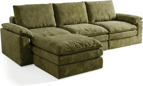 Vista 11 de Sofá modular en forma de nube de 118 pulgadas, con otomana móvil, sofá de asiento profundo de felpilla para sala de estar, sin montaje, caqui