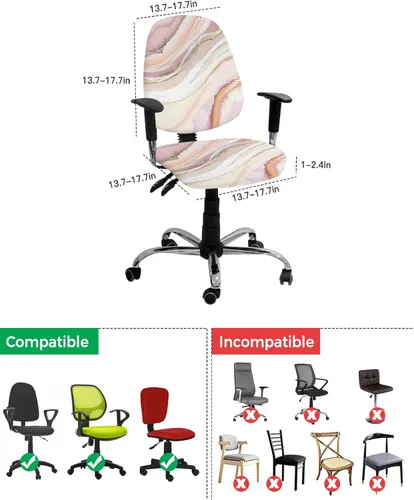 Vista 4 de Funda elástica para silla de oficina, color rosa y amarillo, funda de asiento para silla de computadora, funda para respaldo, arte abstracto