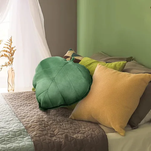 Vista 2 de Yookeer 2 piezas de almohadas en forma de hoja 3D con hojas de planta decorativas para sofá, sala de estar, dormitorio, sofá, decoración del hogar