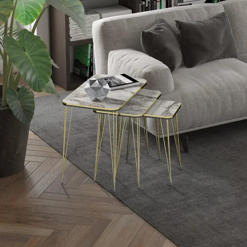 Vista 15 de Juego de 3 anidadores rectangulares, mesa anidable, base moderna de aspecto de grano de madera para mesas de centro o mesitas de noche, mesa