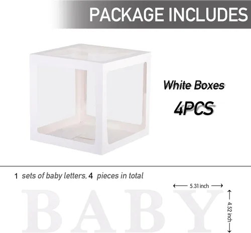 Vista 2 de Cajas de bebé con 4 piezas de letras blancas claras de globos para baby shower y fiesta de cumpleaños