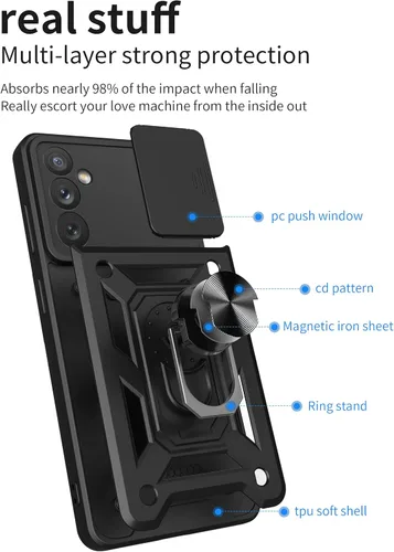 Vista 3 de Compatible con Tecno Pova Neo 2 Bracket Shell, con cubierta deslizante para lente de cámara compatible con Tecno Pova Neo 2 LG6n Case Negro