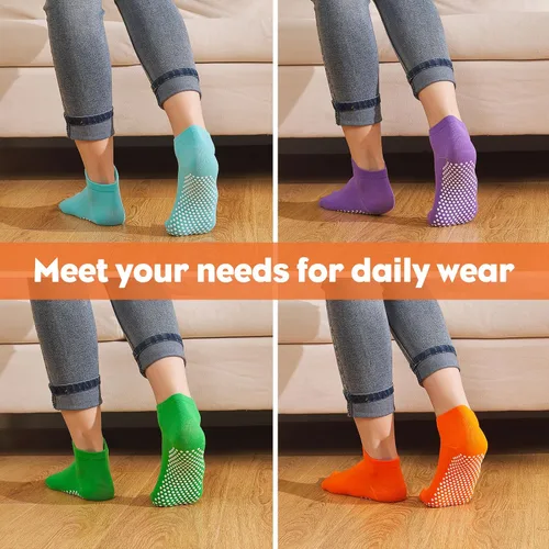Vista 9 de 12 pares de calcetines de agarre de pilato para mujer, calcetines de yoga antideslizantes con agarres, calcetines de hospital, calcetines de tobillo