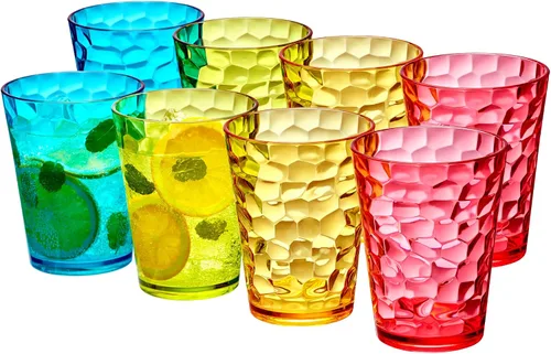 Vista 5 de Amazing Abby - Iceberg - Vasos de plástico de 16 onzas (juego de 8), vasos de plástico reutilizables totalmente transparentes, apilables, sin BPA