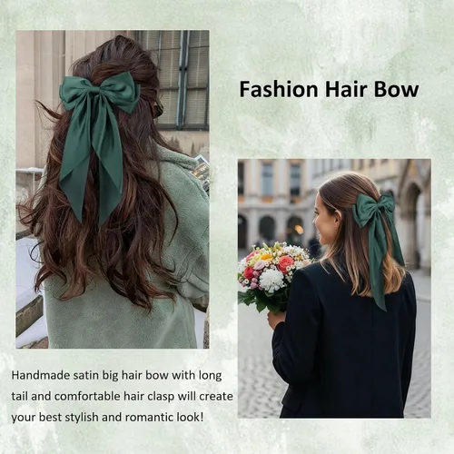Vista 5 de Tobeffect Pinzas para el cabello, lazos para el cabello para mujeres y niñas, de satén sedoso, pinzas para el cabello con lazo grande, color rojo
