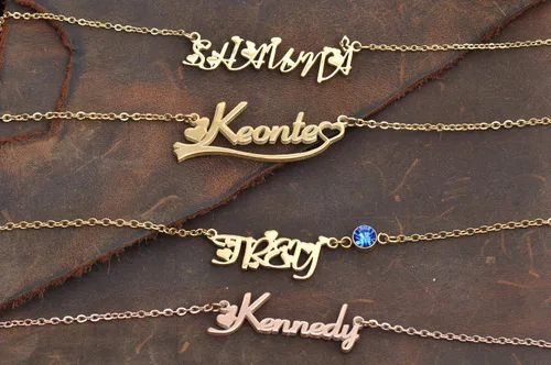 Vista 4 de MoShelly - Collar con nombre personalizado para niña, acero inoxidable, Rose gold