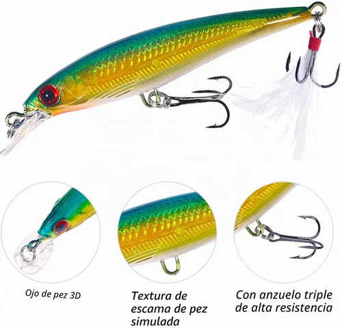 Vista 3 de Jerkbait Señuelos de pesca, señuelos de pesca de lubina superior - 10 piezas con caja