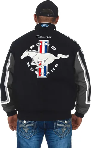 Vista 4 de JH DESIGN GROUP Chaqueta Ford Mustang para hombre abrigo de sarga de algodón bordado