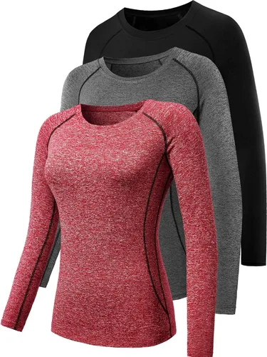 Vista 53 de CADMUS Paquete de 1 o 3 camisetas de entrenamiento de manga larga para mujer, camiseta de compresión de ajuste seco para correr