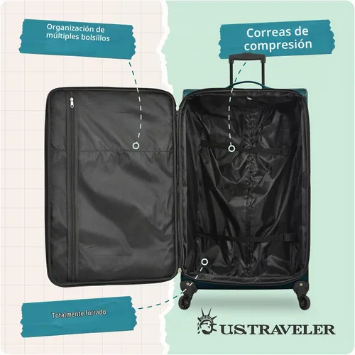 Vista 5 de U.S. Traveler - Equipaje extensible con costado blando Aviron Bay, Negro, Juego de 2 piezas
