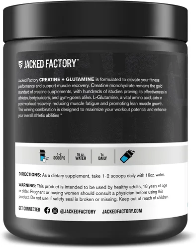 Vista 7 de Jacked Factory Creatina + Glutamina - Suplemento de creatina con L-Glutamina para la recuperación muscular, crecimiento muscular, mayor fuerza