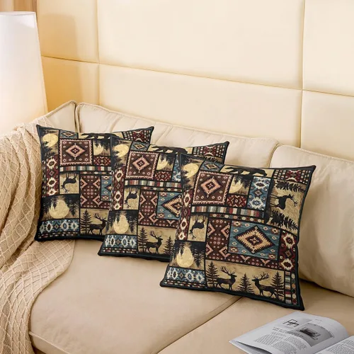 Vista 4 de Erosebridal Juego de 2 fundas de almohada rústicas con diseño de oso, de 16x16 pulgadas, fundas de almohada de cuadrícula de búfalo, fundas