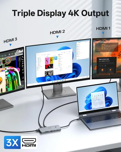 Vista 3 de Selore - Estación de acoplamiento USB C 3 monitores 3 HDMI 13 en 1