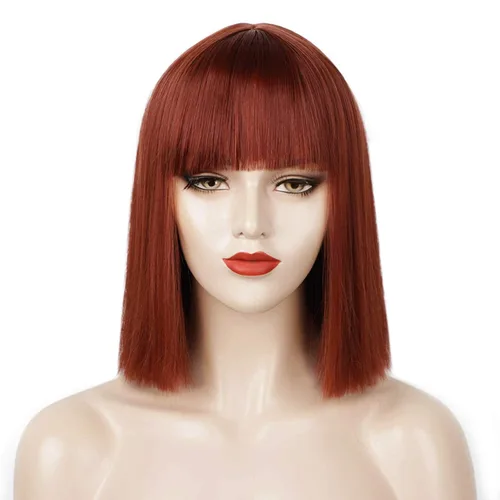Vista 12 de Peluca colorida de cabello sintético liso, de raya en medio y longitud al hombro, para mujer, moderna Azul cielo