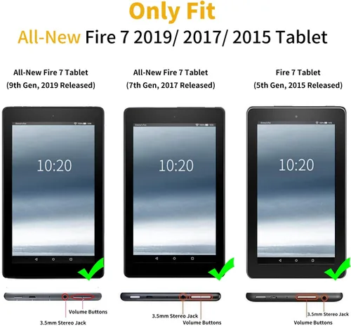 Vista 2 de Funda para todas las tabletas Amazon Kindle Fire 7 (9ª/7ª/5ª generación, versión 2019/2017/2015), funda inteligente con soporte deslizante