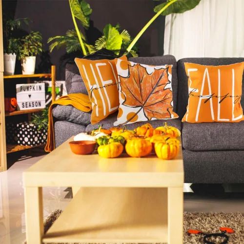 Vista 7 de DULEFUN 4 piezas de fundas de almohada de otoño de 18 x 18 pulgadas, hojas de calabaza y arce, decoración de otoño, fundas de almohada para sofá