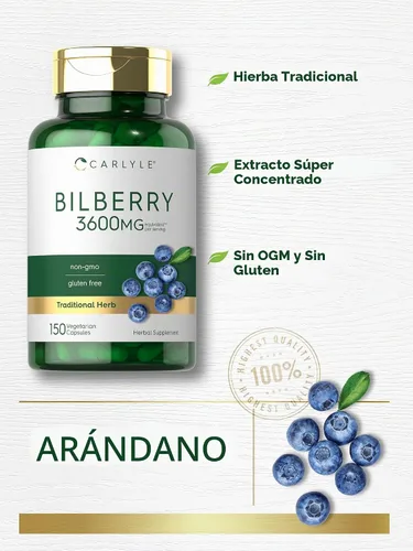 Vista 4 de Carlyle Cápsulas de extracto de arándano 150 unidades Suplemento de frutas vegetariano, sin OMG, sin gluten