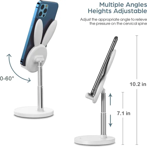 Vista 4 de OATSBASF Lindo soporte para teléfono celular, soporte ajustable para teléfono de conejo, para escritorio, soporte grueso compatible con iPhone