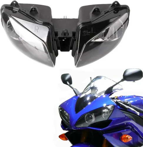 Vista 9 de Ensamble de lámpara de faro delantero para motocicleta compatible con Yamaha YZF600 R6 2006 2007 06 07 YZF-R6 Faro frontal transparente para moto