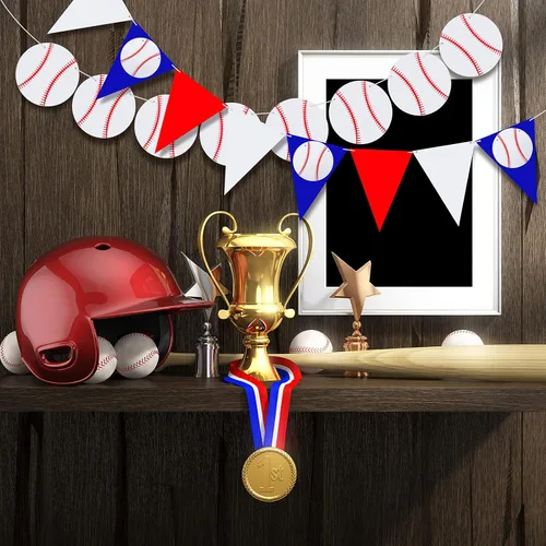 Vista 4 de Zonon 4 piezas de decoraciones de fiesta de béisbol, pancarta de béisbol, pelota deportiva, fiesta de cumpleaños, guirnalda de papel (estilo béisbol)