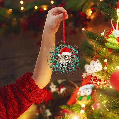 Vista 4 de Corona de Navidad, adorno colgante de árbol de Navidad, sombrero de Feliz Navidad, decoración de árbol de Navidad, adornos de Navidad acrílicos