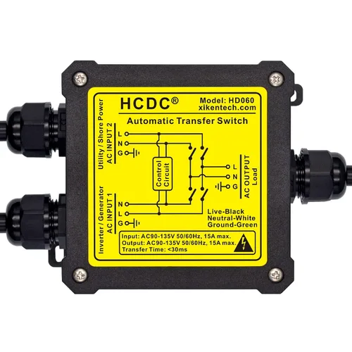 Vista 2 de Interruptor de transferencia automática de 15 amperios AC120V, interruptor de transferencia automática ATS (cables centrales + NEMA 5-15P)