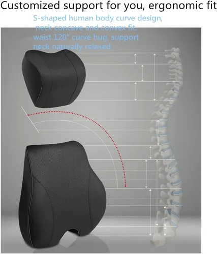 Vista 4 de Kit de almohada lumbar y cuello de automóvil, cojín ergonómico de espuma viscoelástica, alivia la fatiga de conducción, cómodo cuello y espalda