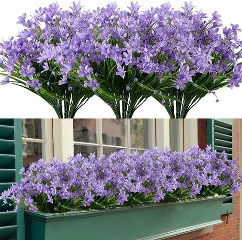 Vista 12 de 4 paquetes de flores artificiales de narcisos, vegetación artificial falsa resistente a los rayos UV, no se decolora, plantas de plástico sintético