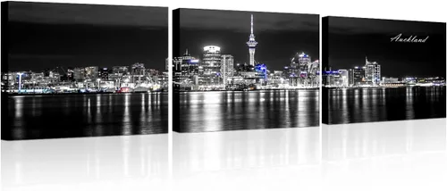 Vista 57 de 3 paneles de Atlanta Skyline vista de la ciudad en blanco y negro, imágenes panorámicas de edificio de ciudad, decoración de pared para sala