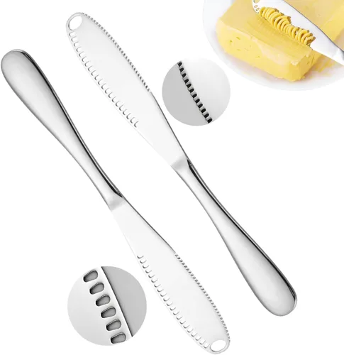 Vista 9 de Cuchillo de mantequilla de acero inoxidable Nevkha - Cuchillo listo para mantequilla de 3 en 1, esparcidor de mantequilla y gadget de cocina