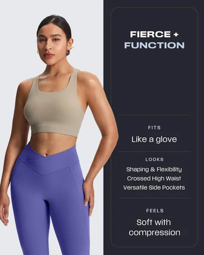 Vista 21 de Aoxjox Trinity - Pantalones de yoga de cintura alta con bolsillos para mujer, control de abdomen, cintura cruzada, leggings de entrenamiento suaves